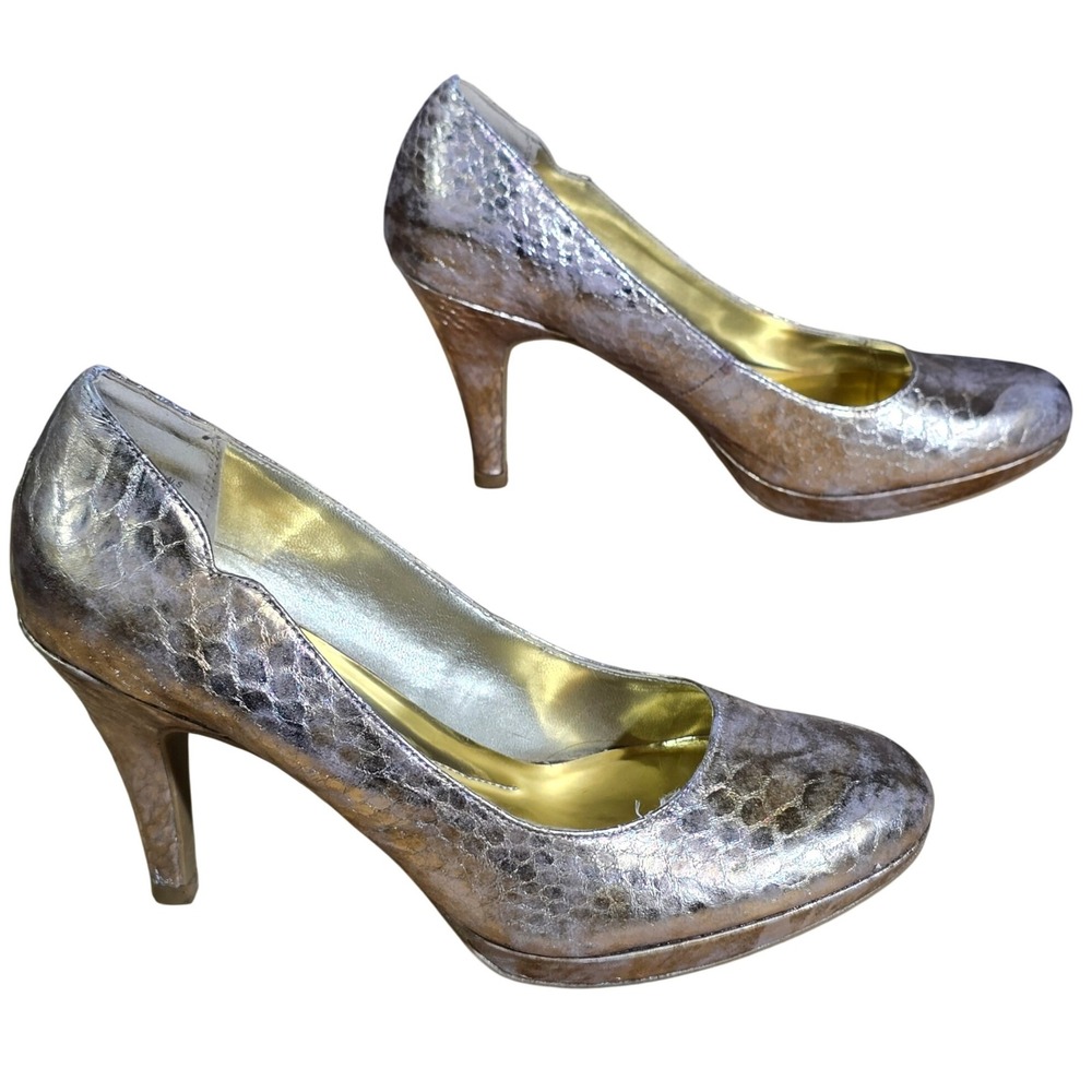ANDREW GELLER Garey Metallic Gold Snakeskin Platform Pump Heels Size 8 M